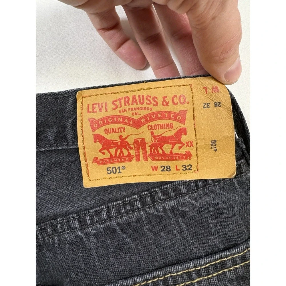 Levis 501 Original Fit Button Fly Jeans Mens 28x32 Faded Black Denim Straight
